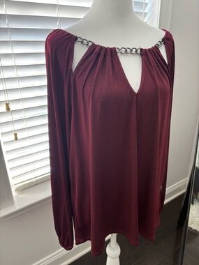 Jennifer Lopez Burgundy Long Sleeve Top with Silver Chain